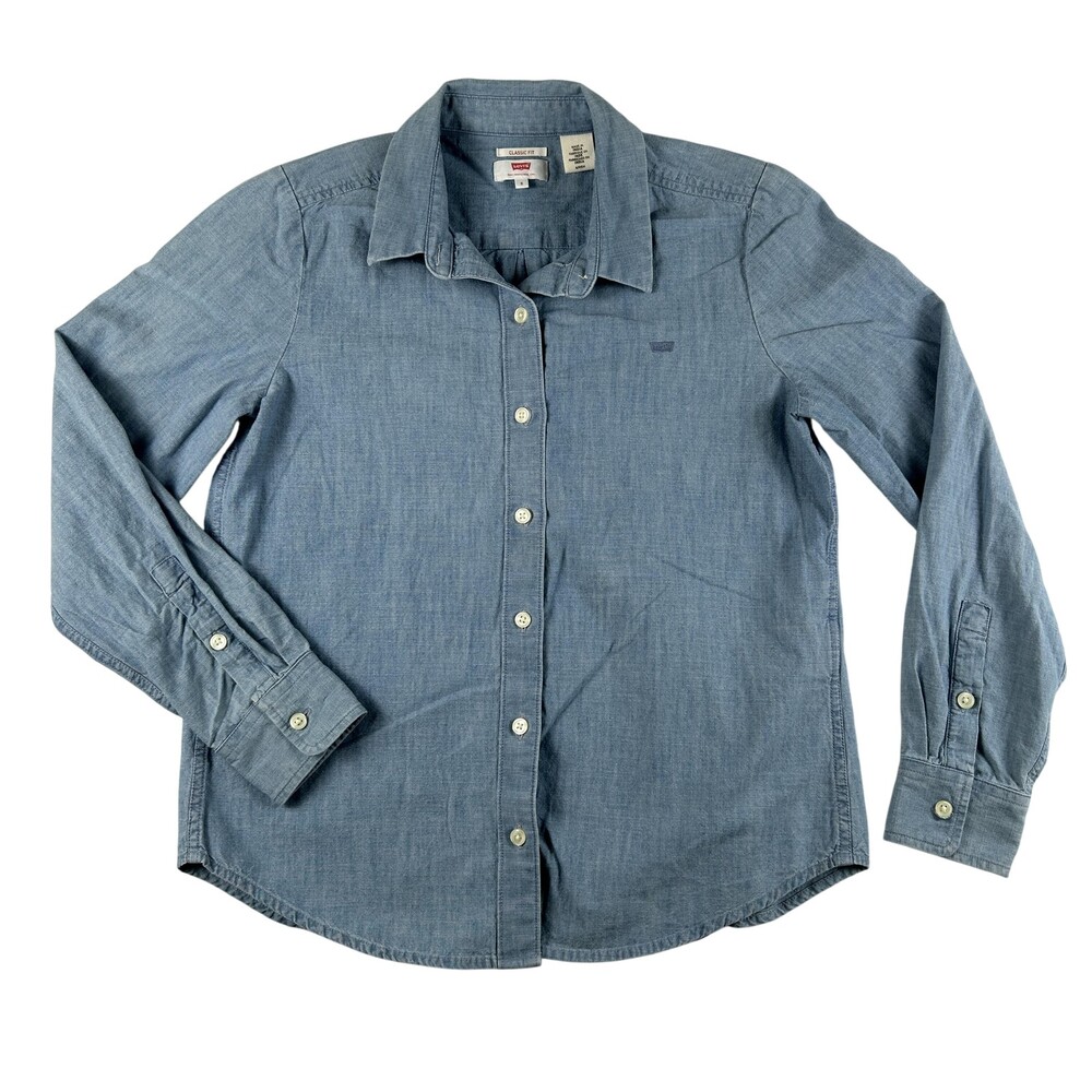 Levi's Button Up Shirt Womens Small Blue Chambray Classic Fit Cotton Long Sleeve